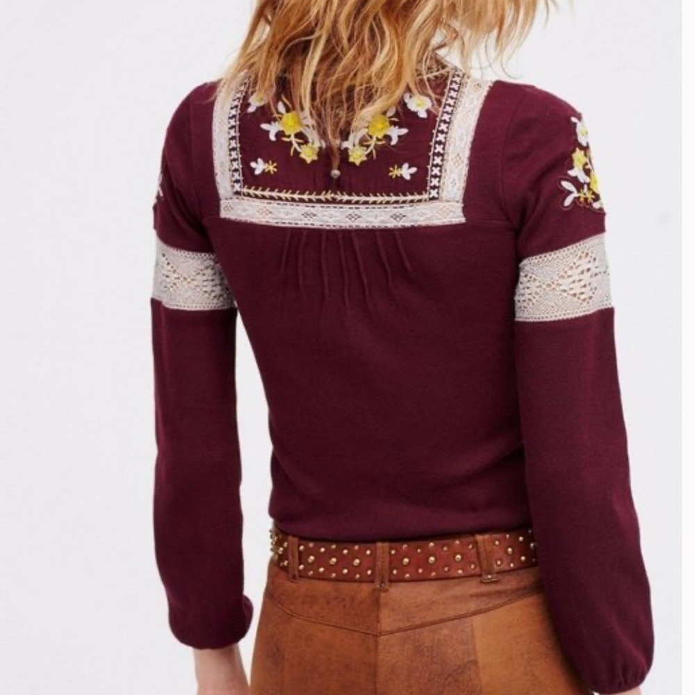 FREE People burgundy embroidered BoHo blouse - Picture 11 of 12